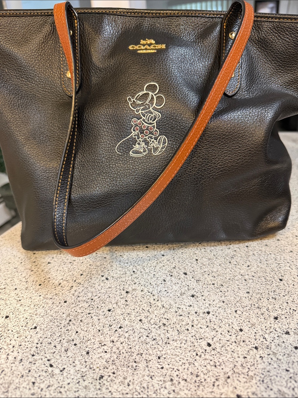 Coach Minnie Mouse Black Leather Tote